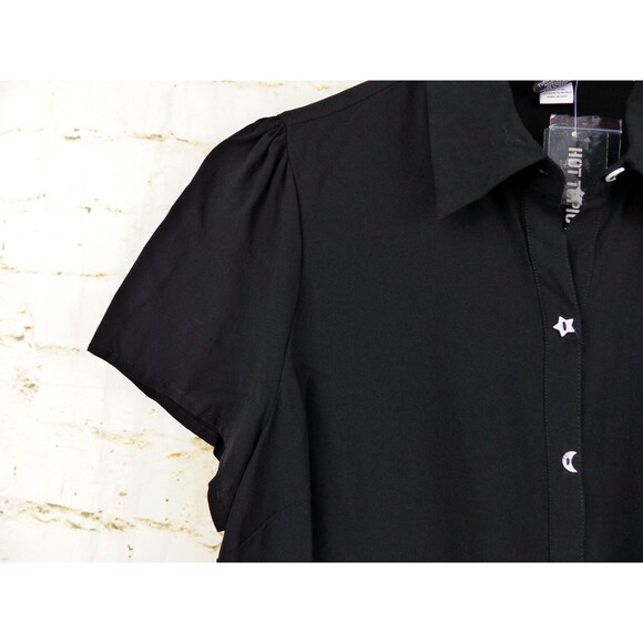 Hot Topic Shirt Women M Black Psychic Reader Tie Front Button Goth Witch Moon - Picture 3 of 13